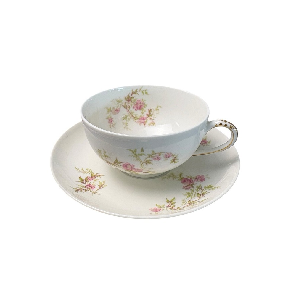 Haviland Limoges France Pink Floral Tea Cup & Saucer Set Vintage